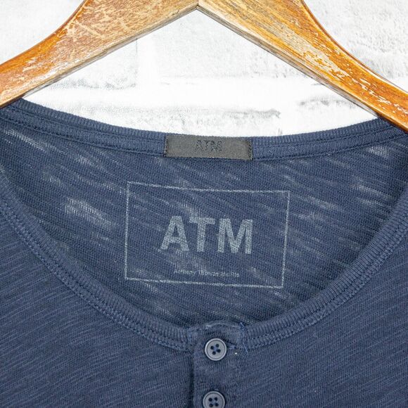 Anthony Thomas Melillo ATM Slub Jersey Destroyed Wash Henley Navy Size XL - Picture 2 of 6